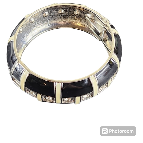 Retro Vintage Hinged Chunky Bangle Bracelet Black White Retro 80s 90s Y2k - Picture 7 of 8